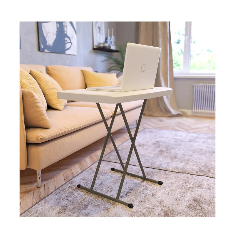 Height Adjustable Plastic Folding Tv Tray/Laptop Table In Granite White