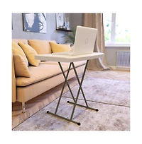 Height Adjustable Plastic Folding Tv Tray/Laptop Table In Granite White