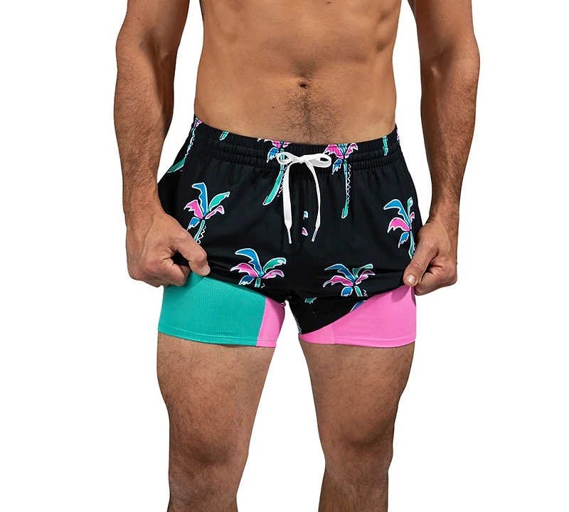 Chubbies Men's The Havana Nights Quick-Dry 5-1/2" Swim Trunks with Boxer Brief Liner - Black