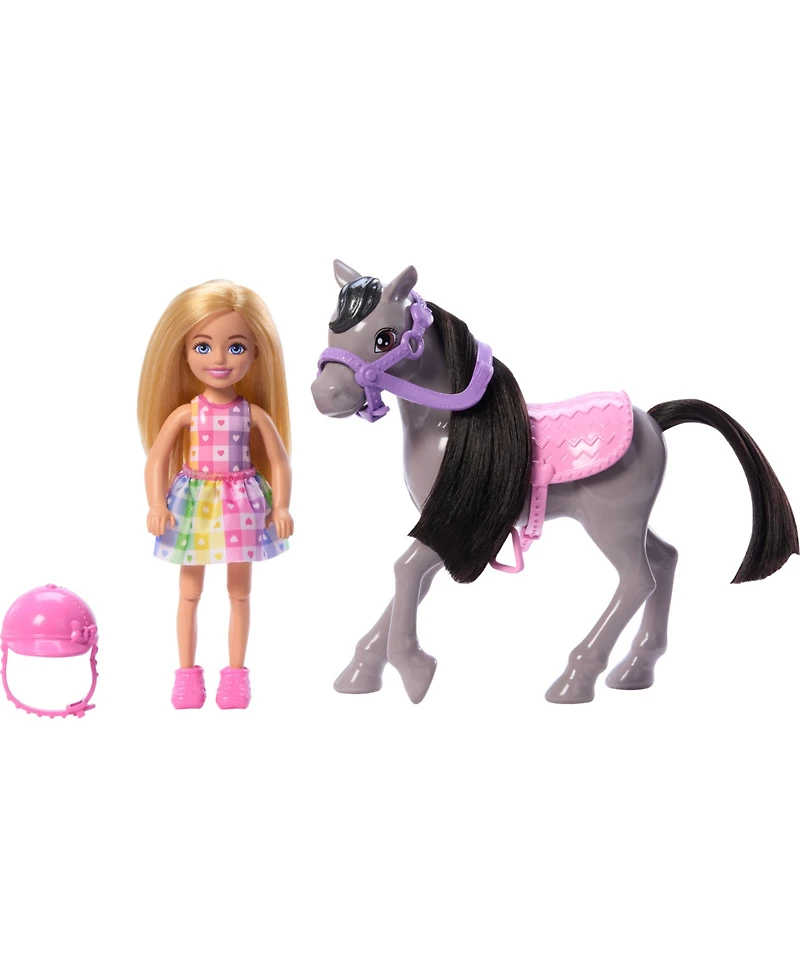 Barbie Chelsea Doll and Horse Toy Set, Includes Helmet Accessory, Doll Bends at Knees to "Ride" Pony