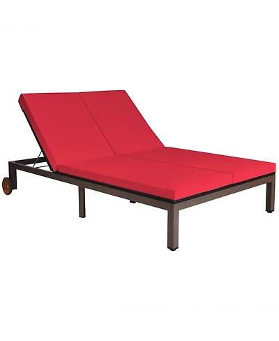 2-Person Patio Rattan Lounge Chair with Adjustable Backrest