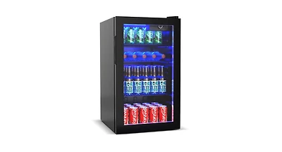 120 Can Beverage Fridge with Glass Door, Compact Drink Cooler for Home or Office