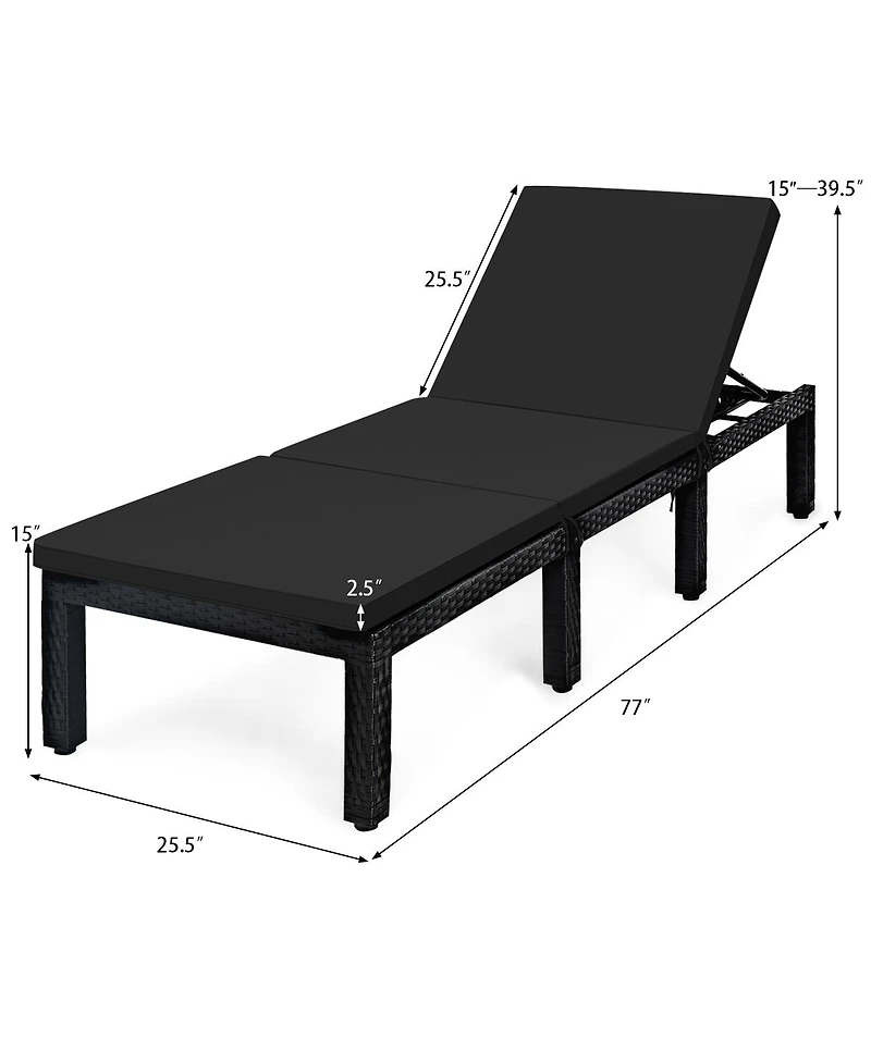 Patio Rattan Height Adjustable Lounge Chair with 2 Set of Cushion Cover