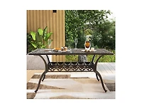 59 Inch Aluminum Patio Dining Table with Umbrella Hole for 6 Persons-Bronze