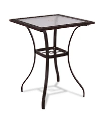 28.5 Inch Outdoor Patio Square Glass Top Table with Rattan Edging