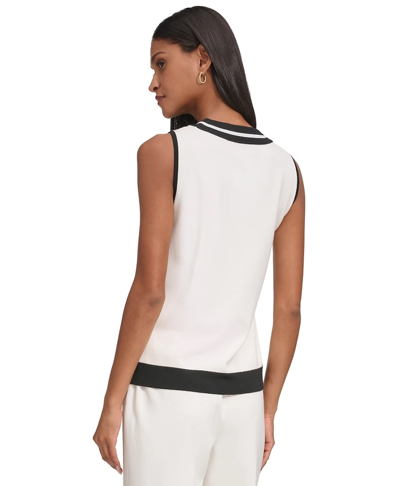 Karl Lagerfeld Women's Scoop-Neck Sleeveless Knit Top with Contrast Trim