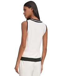 Karl Lagerfeld Women's Scoop-Neck Sleeveless Knit Top with Contrast Trim