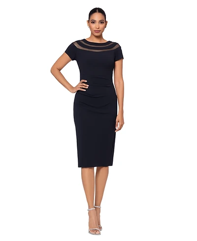 Xscape Women's Illusion Boat-Neck Short-Sleeve Dress