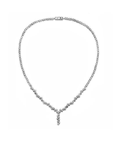 Sterling Silver with White Gold Plated Clear Princess Cubic Zirconia ZigZag Style Necklace
