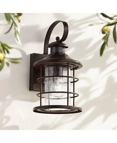 Hogan Vintage-like Outdoor Wall Light Fixture Oil Rubbed Bronze 14" Seedy Glass Dusk to Dawn Motion Sensor for Exterior House Porch Patio Outside