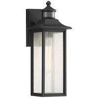 John Timberland Mission Outdoor Wall Light Fixture Black Dusk to Dawn Motion Sensor 16 1/2" Seeded Glass for Exterior House Porch