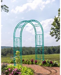 Evergreen Montebello Iron Garden Arbor, Coastal Blue- 53 x 84 x 23 Inches Fade and Weather Resistant Outdoor Decor