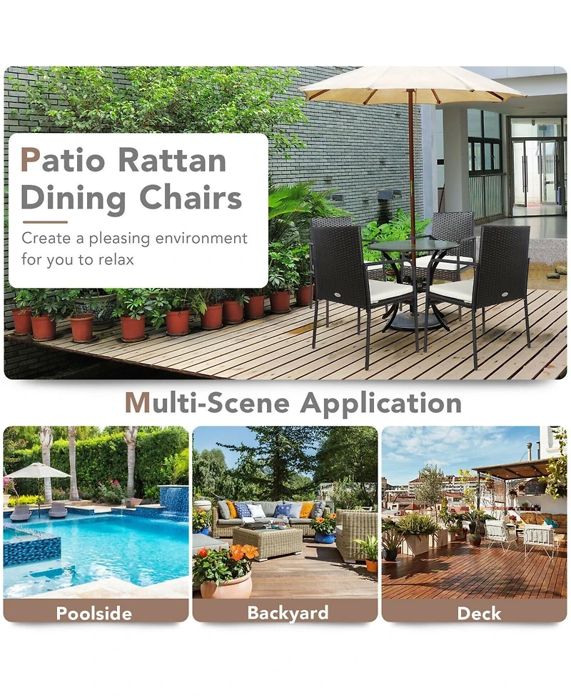 4 Pieces Patio Wicker Rattan Dining Chair Set with Comfy Cushions