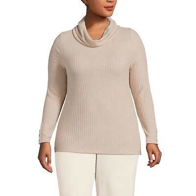 Lands' End Women's Plus Long Sleeve Wide Rib Cowl Neck Tee