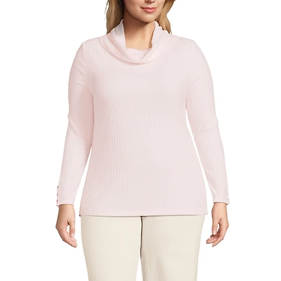 Lands' End Women's Plus Long Sleeve Wide Rib Cowl Neck Tee