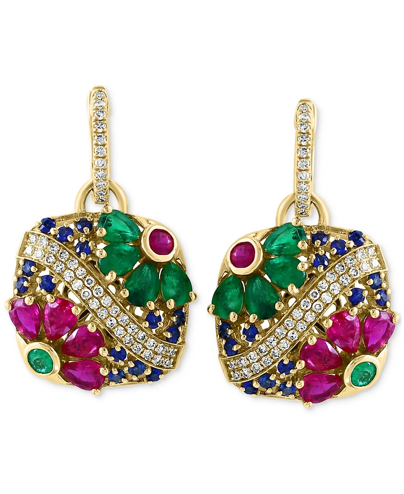 Effy Multi-Gemstone (3-3/4 ct. t.w.) & Diamond (1/3 ct. t.w.) Flower Drop Earrings in 14k Gold