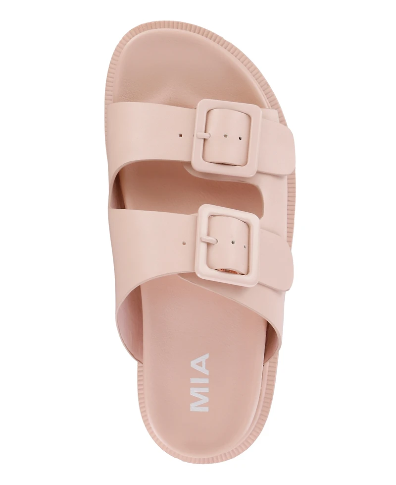 Mia Women's Gen Double Buckle Flat Slide Sandals