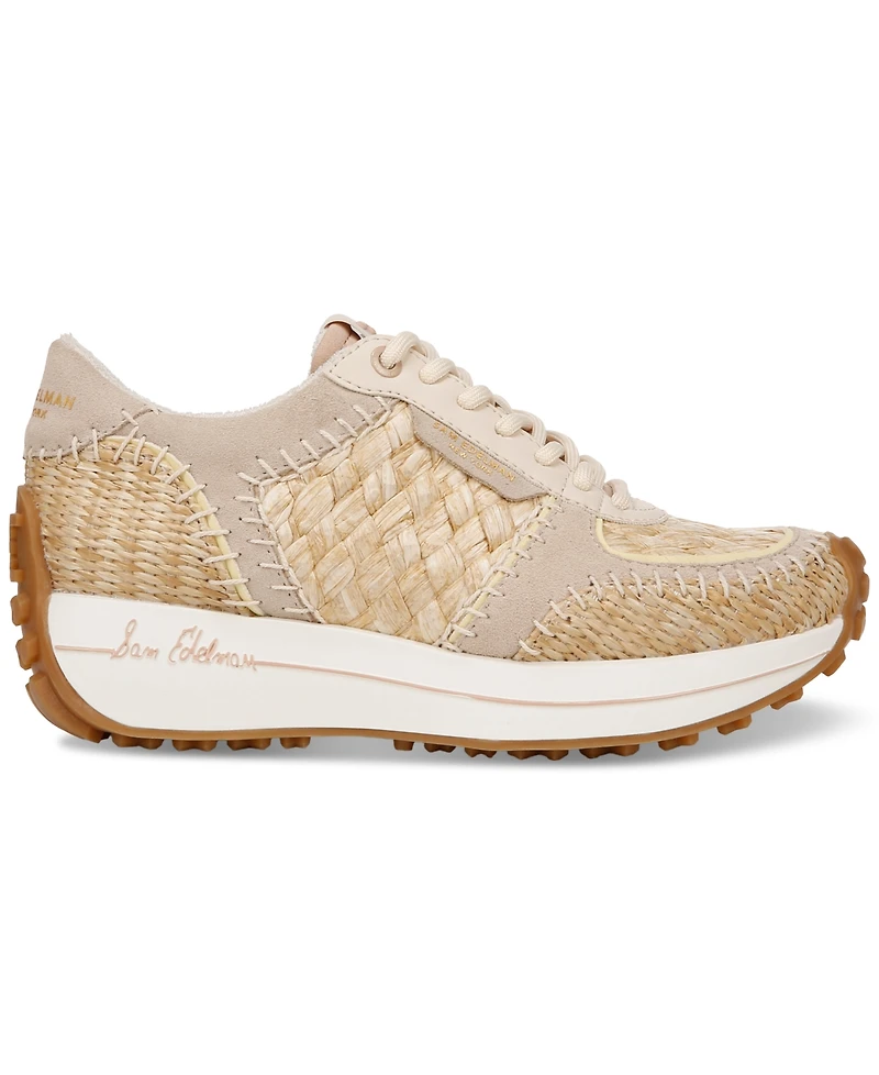 Sam Edelman Women's Jianna Raffia Lace-Up Trainer Sneakers