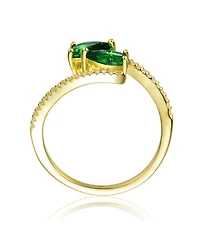 Sterling Silver 14K Gold Plated and Double Cubic Zirconia Bypass Engagement Ring