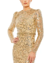 Women's Embellished High Neck Long Sleeve Gown
