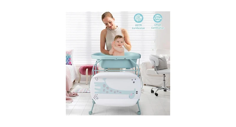 Portable Baby Changing Table with Storage Basket and Shelves
