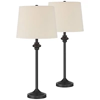 360 Lighting Lynn Modern Industrial Buffet Table Lamps 26" High Set of 2 Dark Bronze Metal Oatmeal Drum Shade for Bedroom Living Room Bedside Off