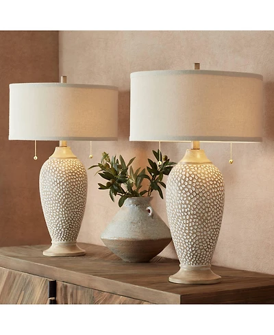 360 Lighting Cody Rustic Farmhouse Table Lamps 24 1/2" High Set of 2 Beige Textured Pebble Drum Shade for Bedroom Living Room Bedside Nightstand