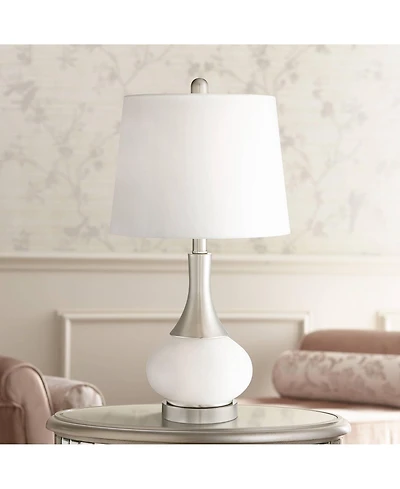 360 Lighting Serrena Modern Accent Table Lamp 23" High White Glass Brushed Nickel Metal with Nightlight Drum Shade for Bedroom Living Room House