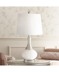 360 Lighting Serrena Modern Accent Table Lamp 23" High White Glass Brushed Nickel Metal with Nightlight Drum Shade for Bedroom Living Room House