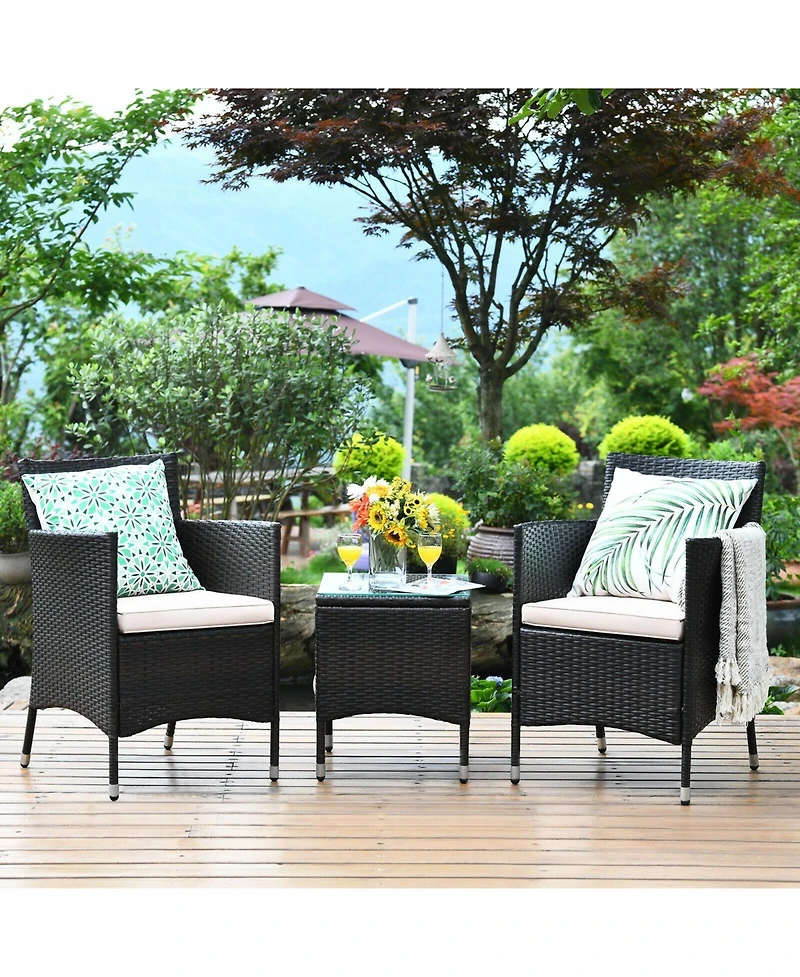 3 Pcs Outdoor Rattan Wicker Furniture Set