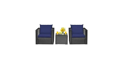 Slickblue 3 Pieces Patio Wicker Conversation Set with Cushion