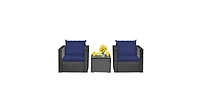 Slickblue 3 Pieces Patio Wicker Conversation Set with Cushion
