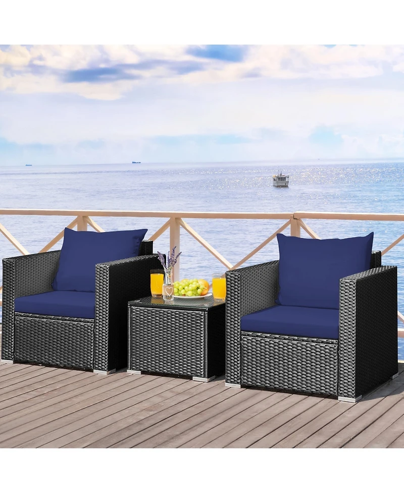 Slickblue 3 Pieces Patio Wicker Conversation Set with Cushion