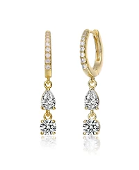 Elegant Two-Stone Dangle Huggie Earrings