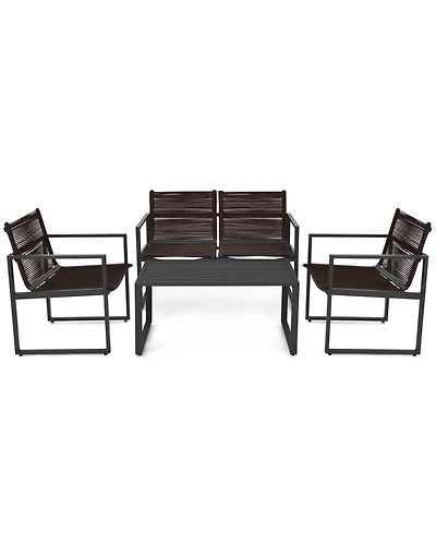 4 Pieces Patio Furniture Conversation Set with Sofa Loveseat