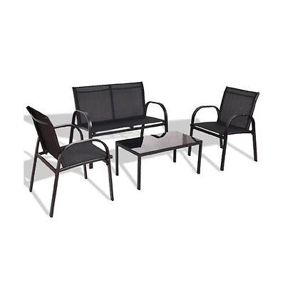 4 Pcs Patio Steel Frame Coffee Table Furniture Set