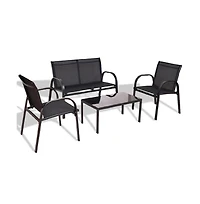 4 Pcs Patio Steel Frame Coffee Table Furniture Set