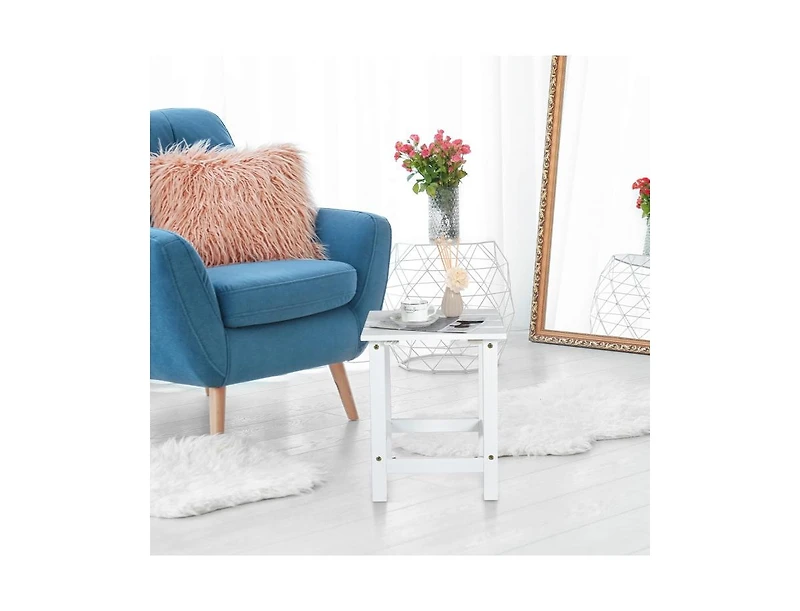 15 Inch Patio Square Wooden Slat End Side Coffee Table for Garden