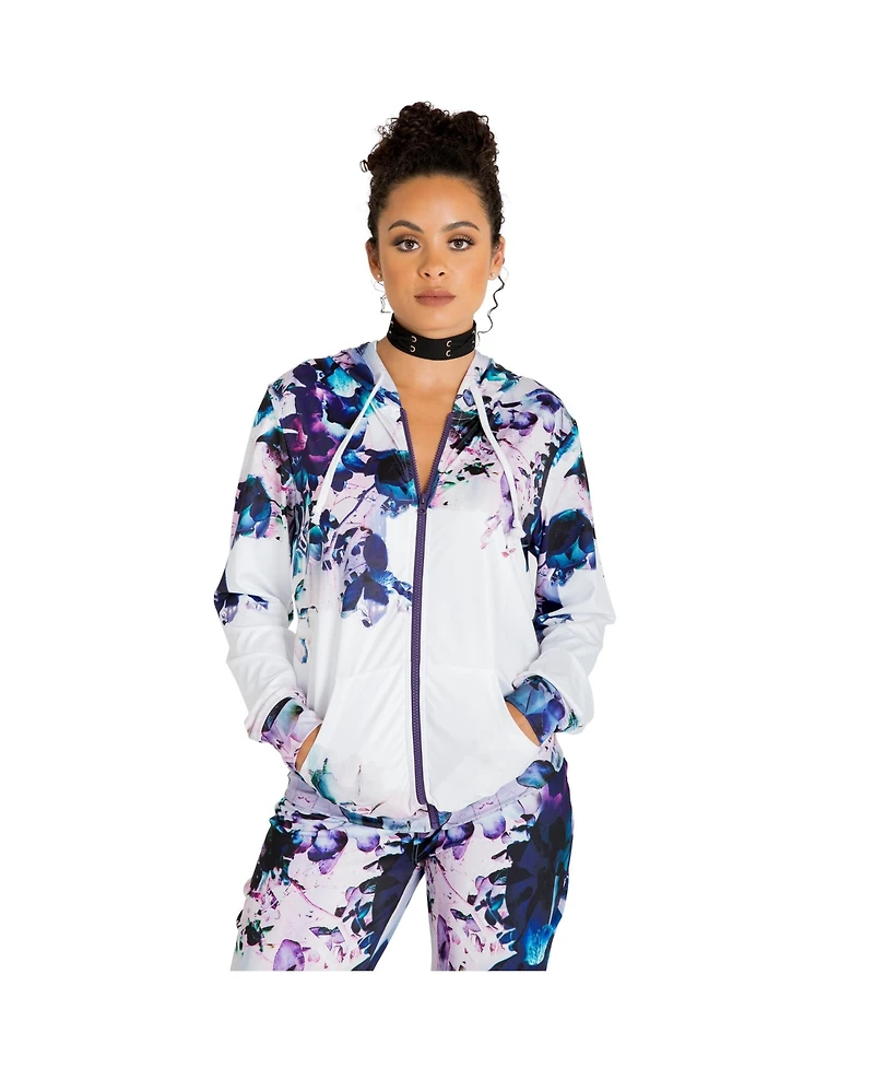 Women's Curvy Fit Active Zip-Up Floral Print Poly Tricot Hoodie