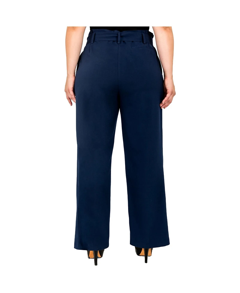 Women's Plus Belted Straight Leg Paper Bag Pants
