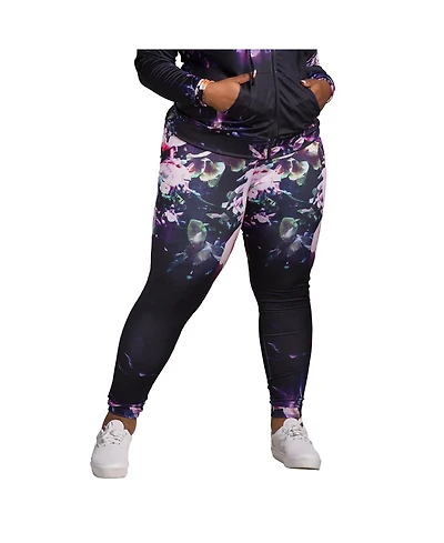 Women's Plus Curvy Fit Active Floral Print Poly Tricot Leggings
