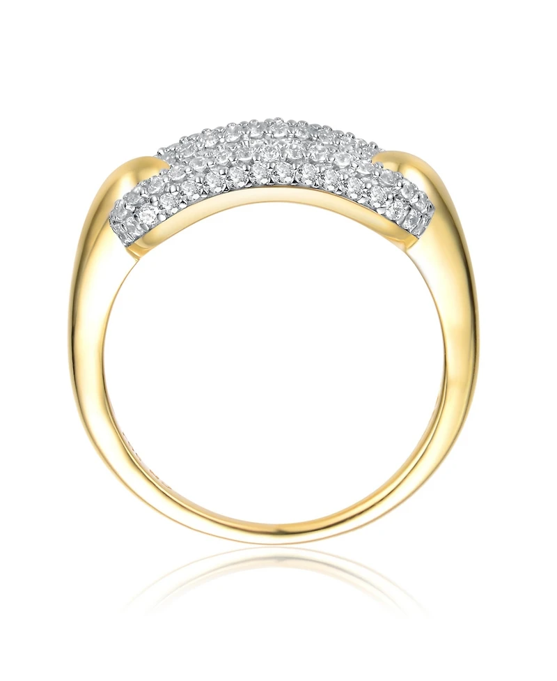 Sterling Silver Adults 14k Yellow Gold Plated with Cubic Zirconia Open Link Stacking Ring
