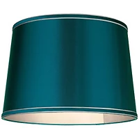 Springcrest Sydnee Satin Teal Blue Medium Drum Lamp Shade 14" Top x 16" Bottom x 11" High (Spider) Replacement with Harp and Finial