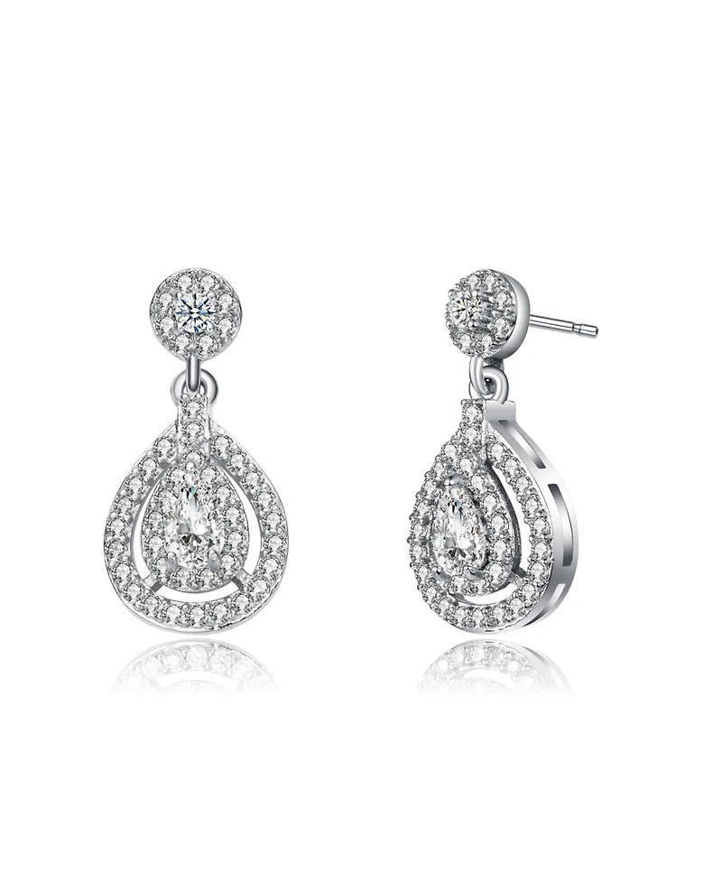 Classic White Gold Plated with Clear Cubic Zirconia Drop Earrings