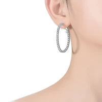 White Gold Plated with Cubic Zirconia Hoop Earrings