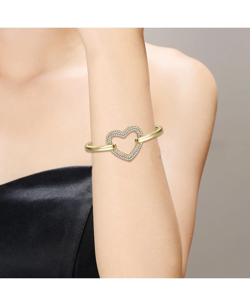14k Gold Plated Cubic Zirconia French Pave Heart Halo Stacking Bracelet