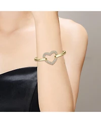 14k Gold Plated Cubic Zirconia French Pave Heart Halo Stacking Bracelet