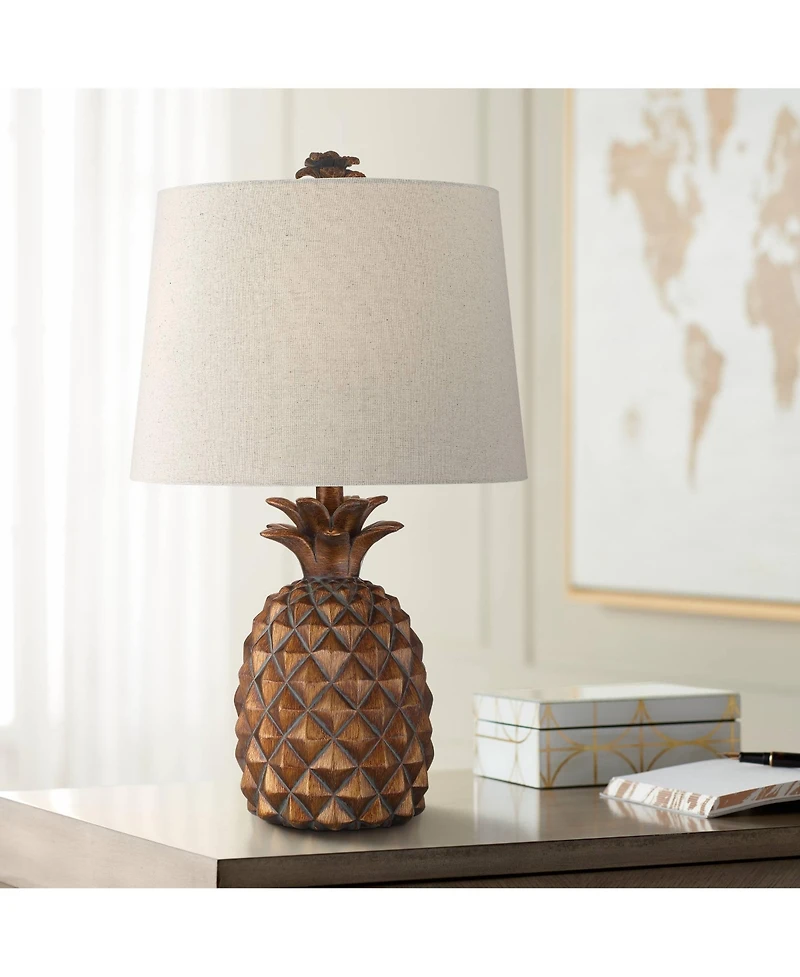 Regency Hill Paget Tropical Accent Table Lamp 23 3/4" High Pineapple Brown Oatmeal Fabric Tapered Drum Shade for Bedroom Living Room Bedside Offi