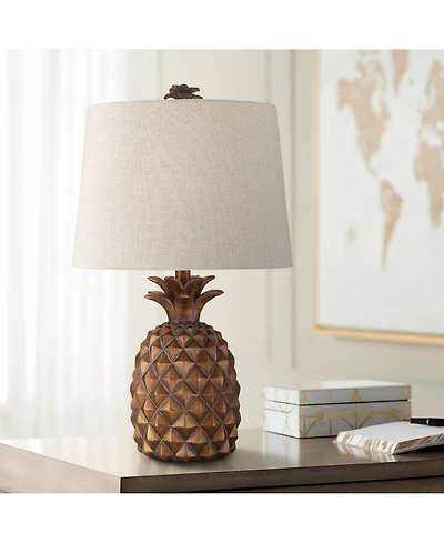 Regency Hill Paget Tropical Accent Table Lamp 23 3/4" High Pineapple Brown Oatmeal Fabric Tapered Drum Shade for Bedroom Living Room Bedside Offi