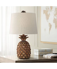 Regency Hill Paget Tropical Accent Table Lamp 23 3/4" High Pineapple Brown Oatmeal Fabric Tapered Drum Shade for Bedroom Living Room Bedside Offi